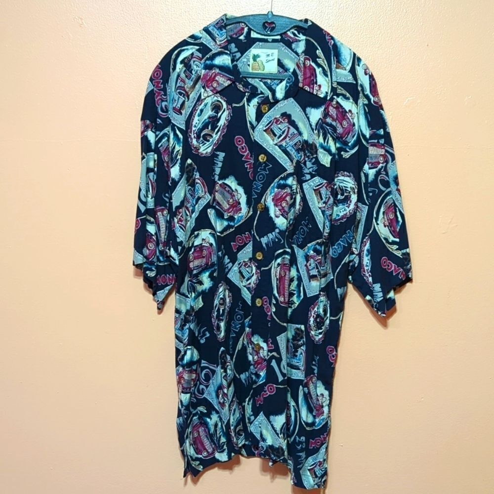 Marc Edwards Sports Mens Black Red Ford Car Hawaiian Button Down Shirt Sz XXL